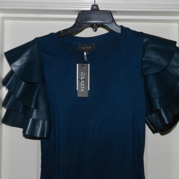 Gracia Ruffle Sleeve Top Vegan S NWT - Picture 3 of 5